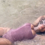 Salma Hayek Sexy Purple Swimsuit