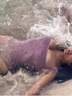 Salma Hayek Sexy Purple Swimsuit